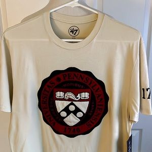 47 University of Pennsylvania 1740 Cream Red Crest Logo Tee Shirt Mens Sz Medium